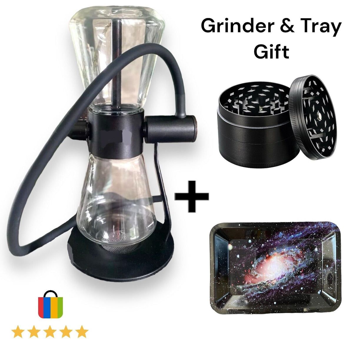 (UK) Gravity Bong Hookah Shisha Water Pipe 360 Rotating Glass GRINDER& TRAY GIFT